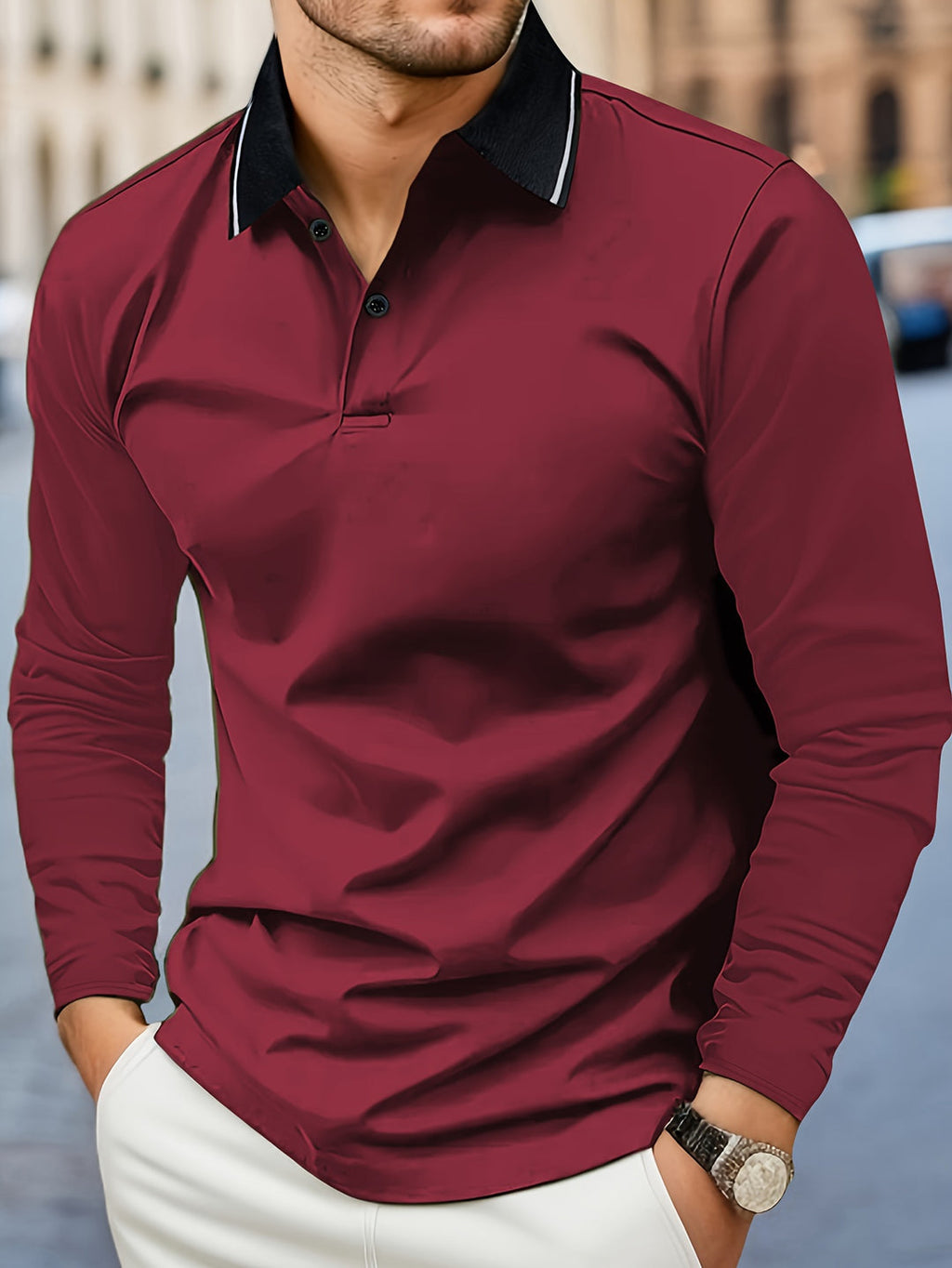 Men's Casual Rugby Shirt | V-neck & Long Sleeves | Spring & Autumn | Polo