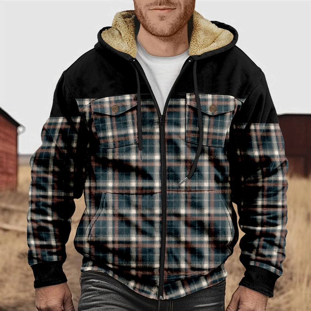 Casual and Cosy Fleece Lined Flannel Jacket for Men with Hood and Zip | Mees