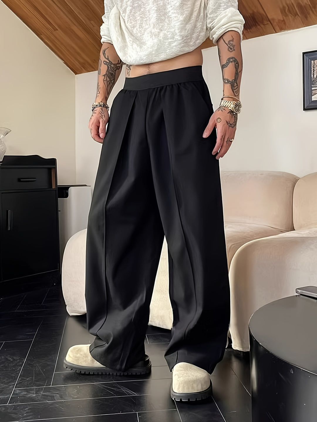 Men's trousers | Relaxed Fit | Elastic Waistband | Contrasting Colours