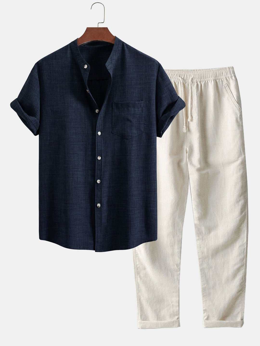 Men's Set | Short-Sleeve Shirt & Straight Trousers | Breathable & Casual | Lightweight