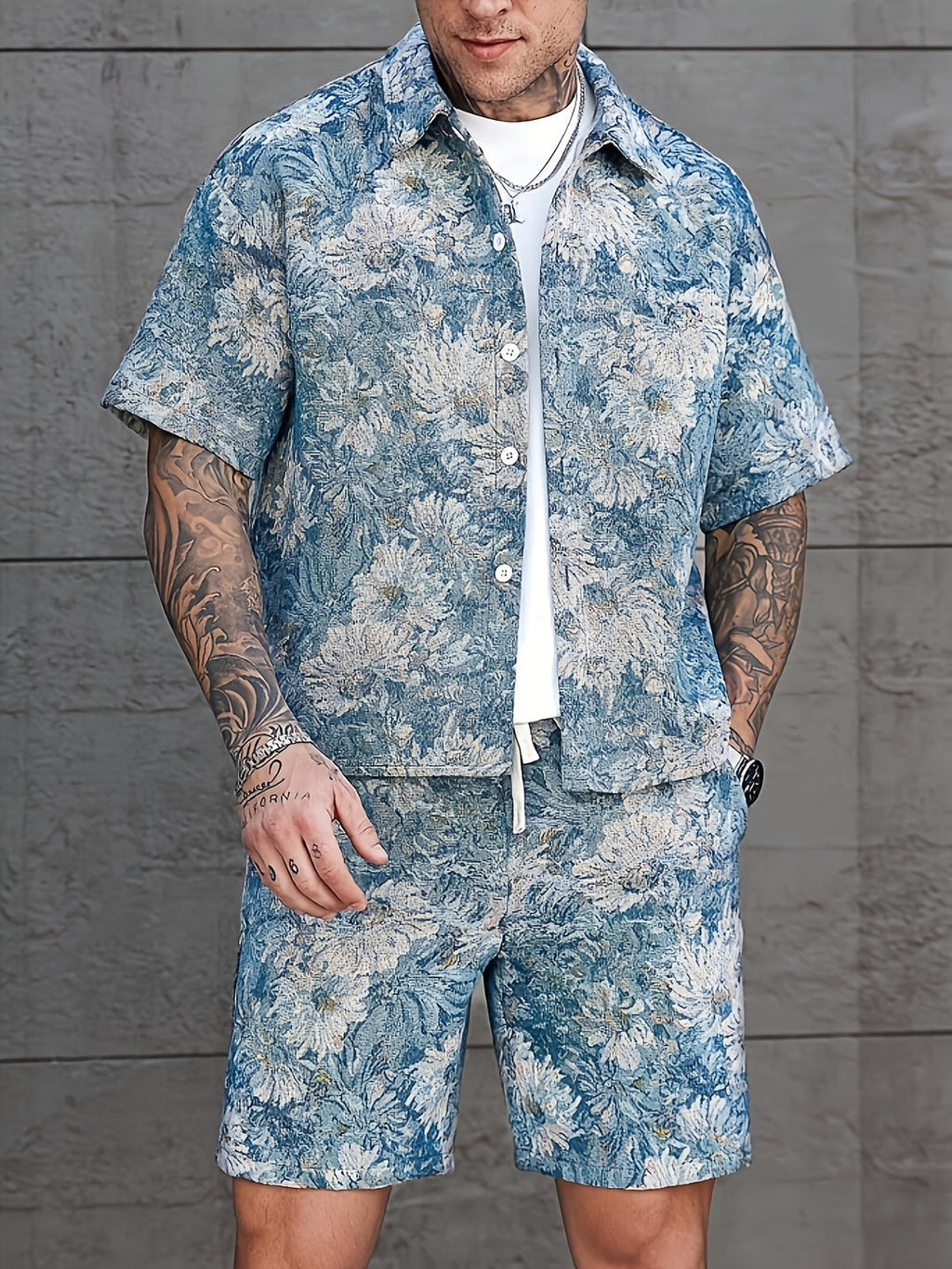 Men's Set | Floral Print Shirt & Shorts | Short Sleeve & Loose Fit | Summer Casual