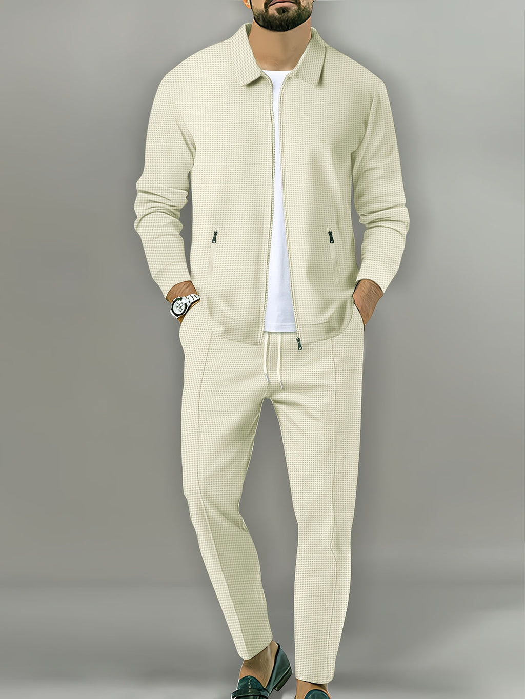 Men's Casual Set | Jacquard Jacket & Trousers | Stylish & Comfortable | Spring & Autumn