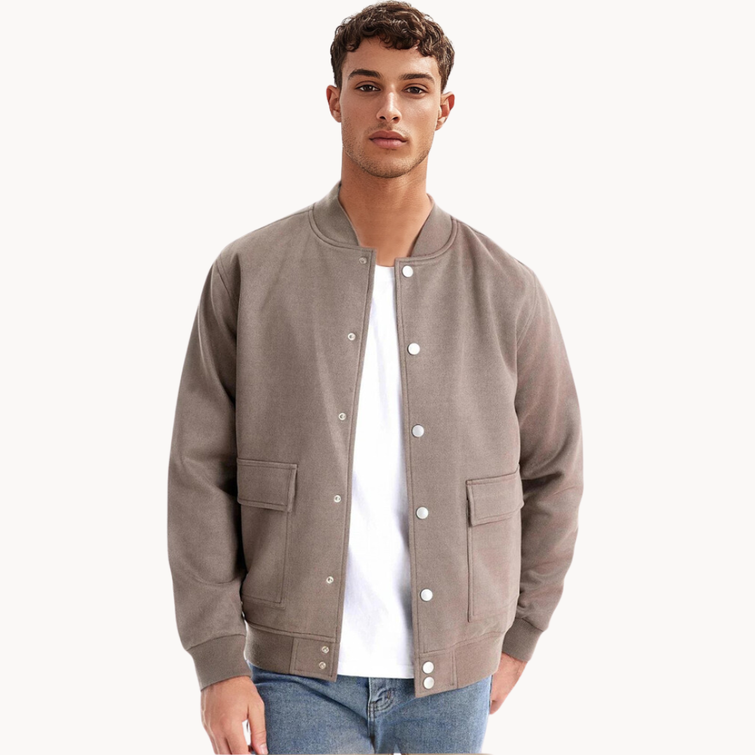 Luxury suede bomber jacket for men with sleek design and timeless elegance | Boaz