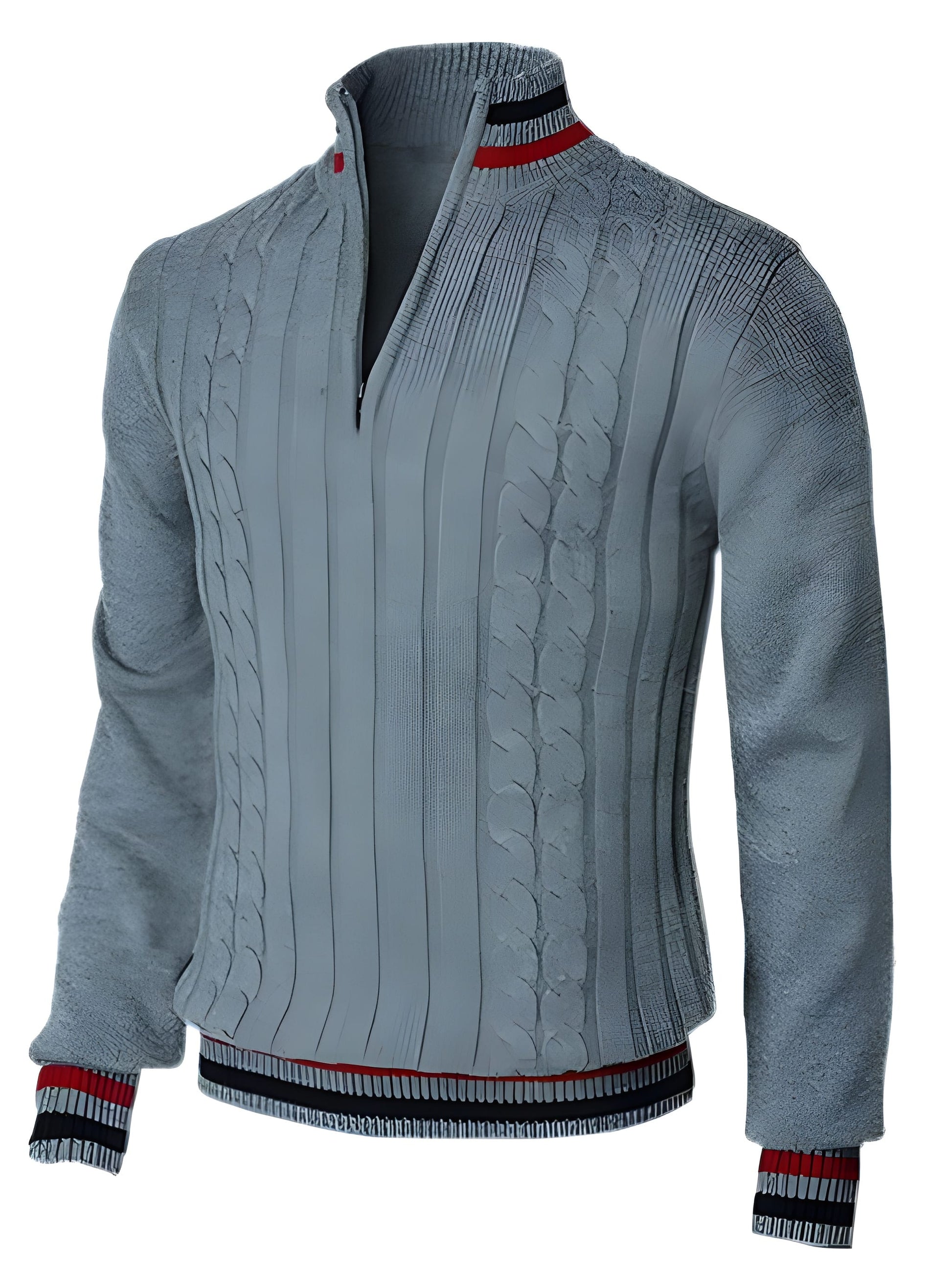 Men's - Sweater - Polyester - Chunky Knitted - Slim Fit & Col Zips