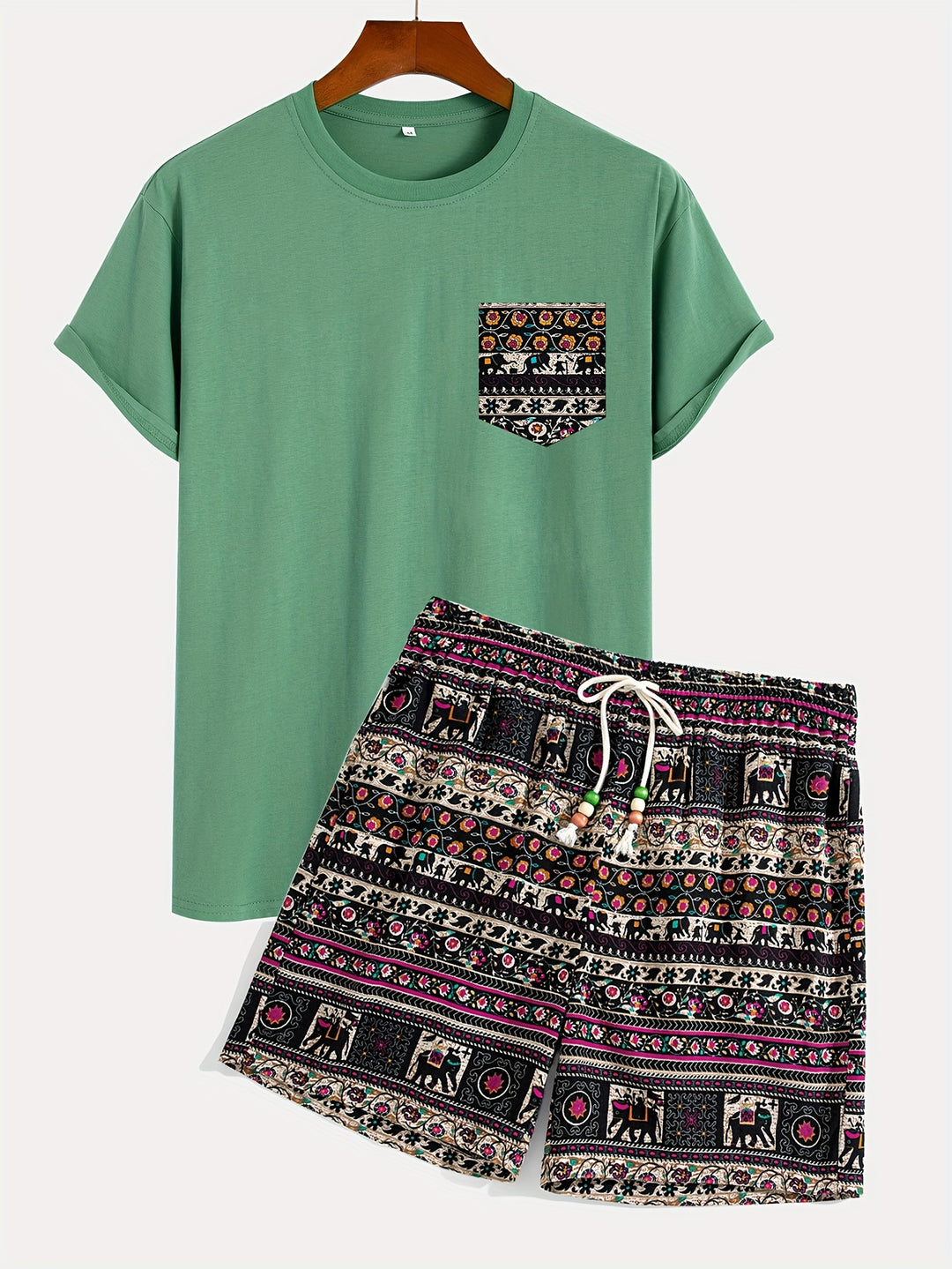 Men's Boho Set | Lively & Stylish | Tribal Print T-Shirt & Shorts | Cotton
