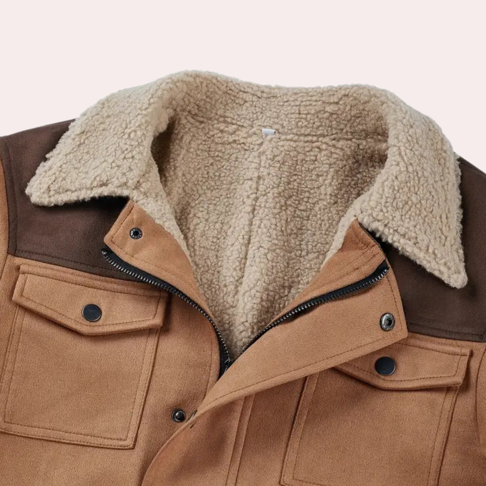 Classic men's wool long coat with patchwork pattern and inverted collar | Jochem
