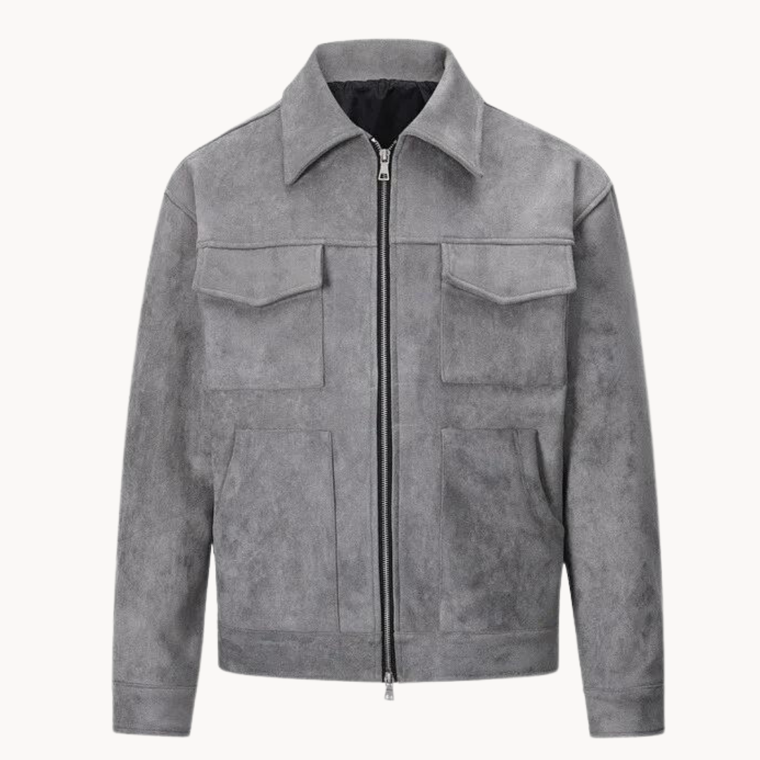 Luxurious suede jacket with streamlined zip detail for unparalleled sophistication | Sam