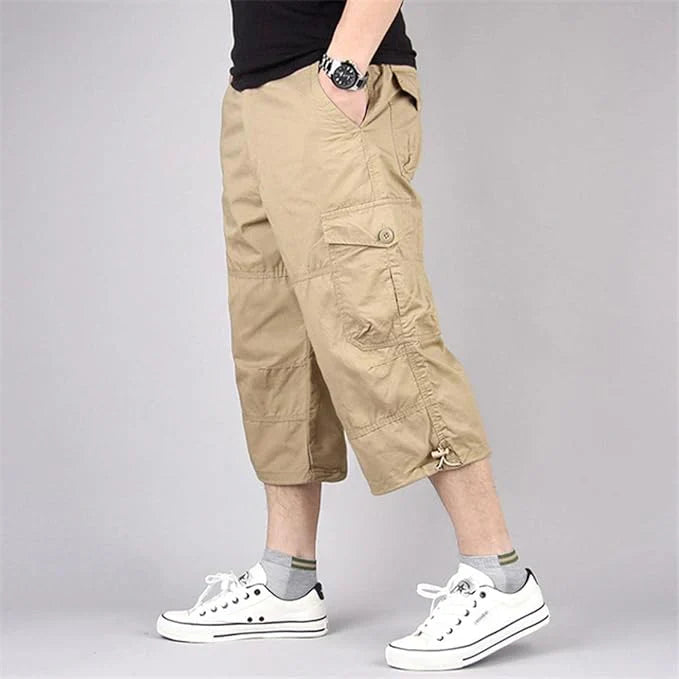 Men's Three Quarter Cargo Trousers | Cotton | Loose Fit & Functional | Summer Casual