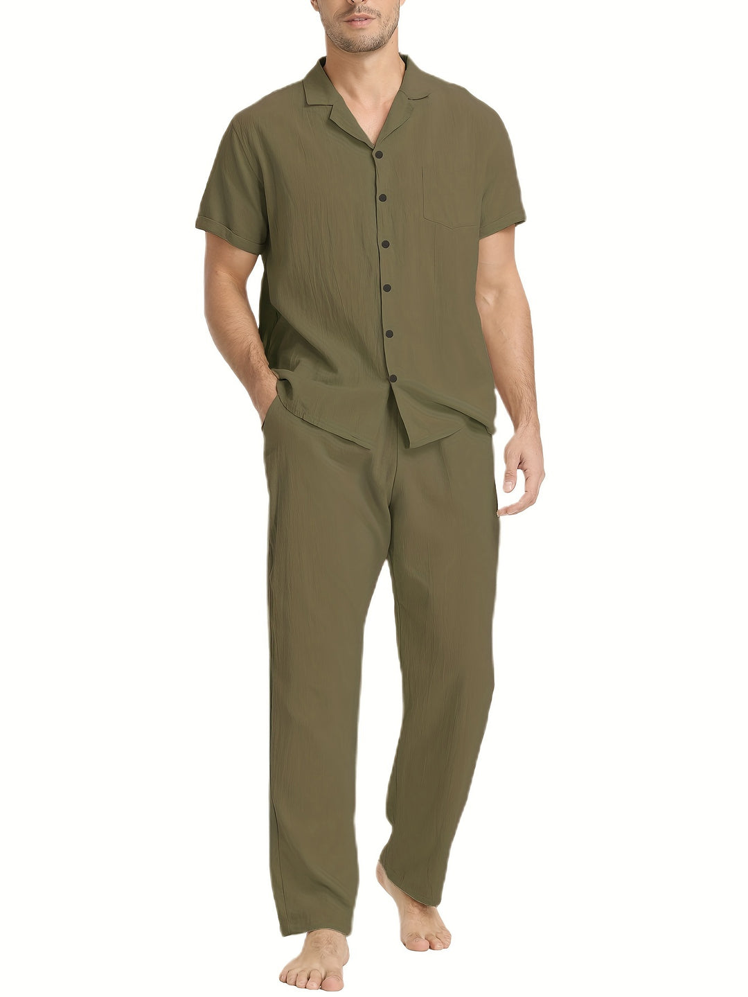 Men's Summer Set | Linen-Cotton | Cuban Neck & Short Sleeves | Beach & Casual