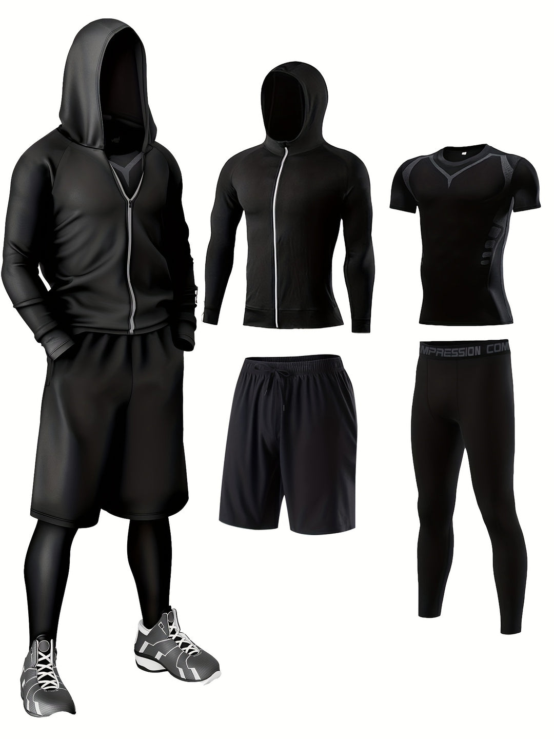 Men's Sportswear Set 4-Piece | Breathable & Quick-Drying | Skinny Fit | Solid Colour