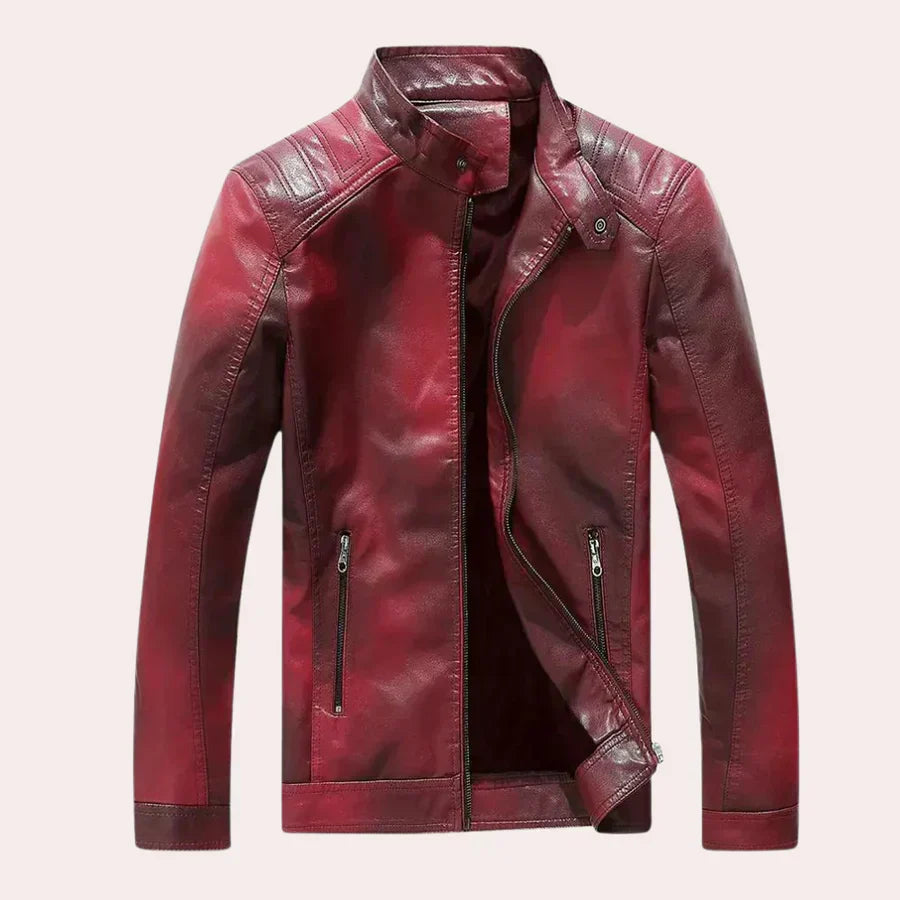 Elegant leather jacket with high collar for men with refined style and timeless comfort | Joey