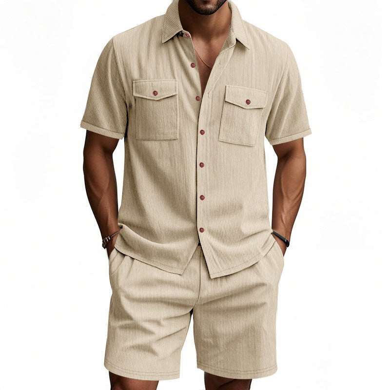 Men's Summer Set | Solid Colour Shirt & Shorts | Stylish & Breathable
