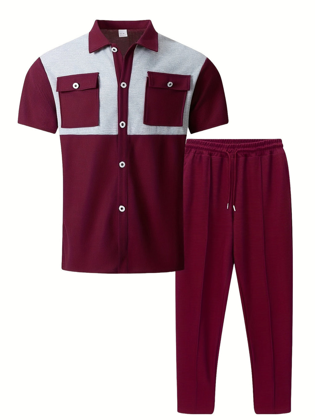 Summer Set | Two-piece Men's Set | Waffle Fabric | Casual Shirt & Pants Suit