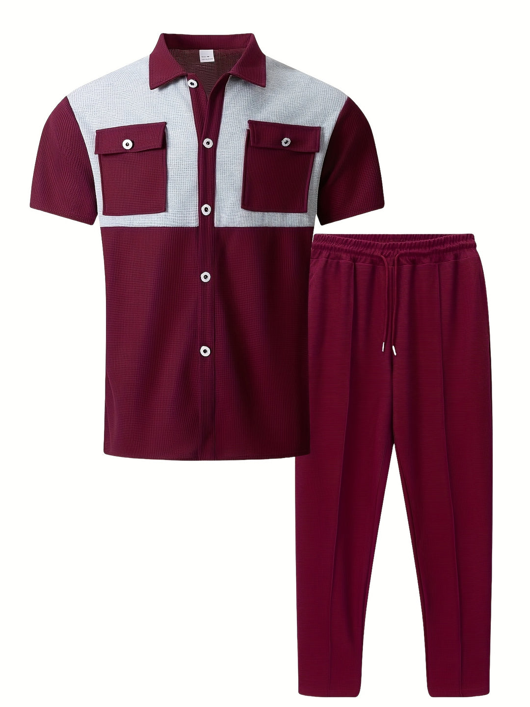 Summer Set | Two-piece Men's Set | Waffle Fabric | Casual Shirt & Pants Suit