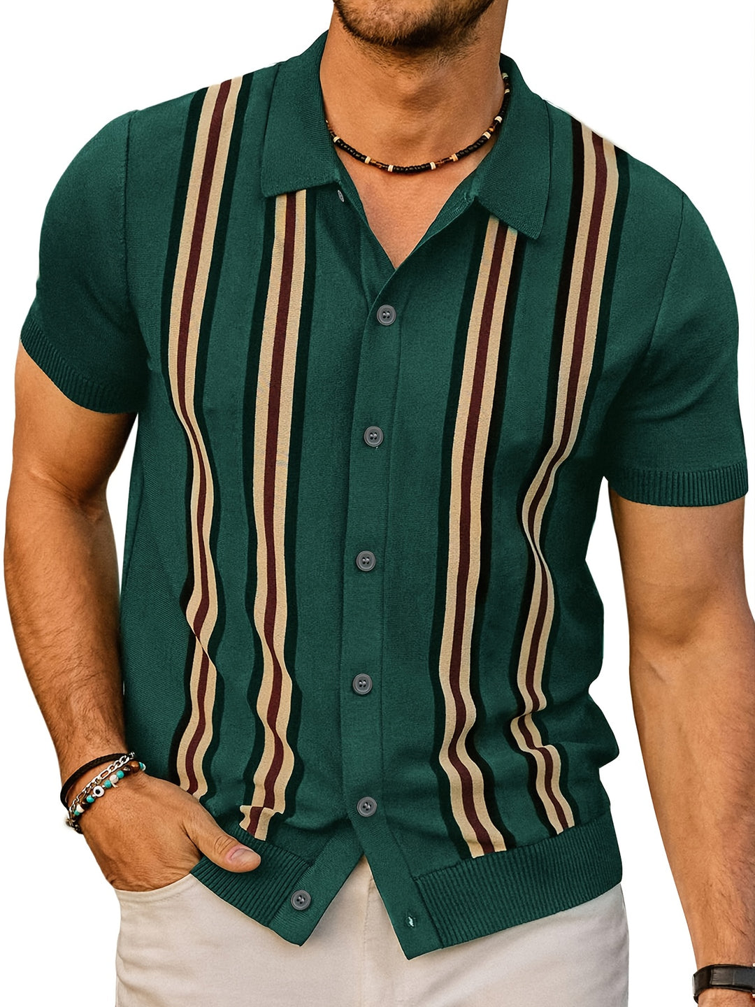 Men's Polo Shirt | Vintage Striped | Slim Fit & Stretch | Casual & Golf