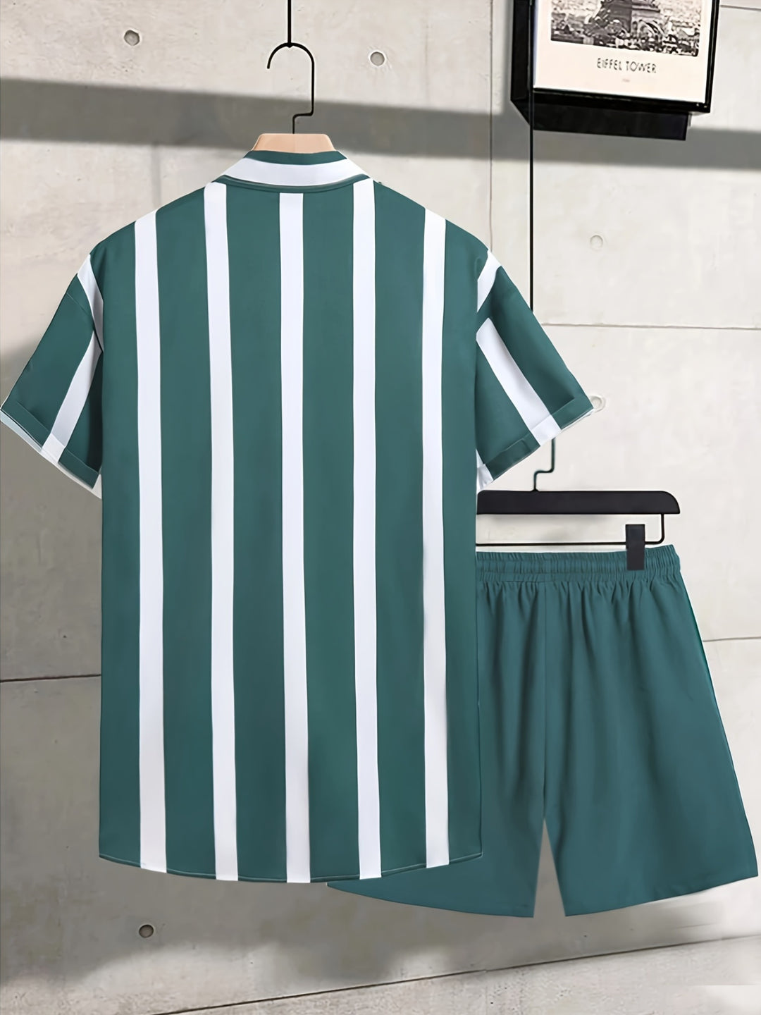Men's Summer Set | Striped Print | Short-Sleeve Shirt & Short | 2-Piece Polyester