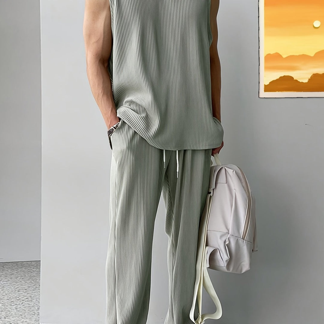 Men's set | Sleeveless Tank Top & Trousers with Drawstring | Casual Summer Comfortwear
