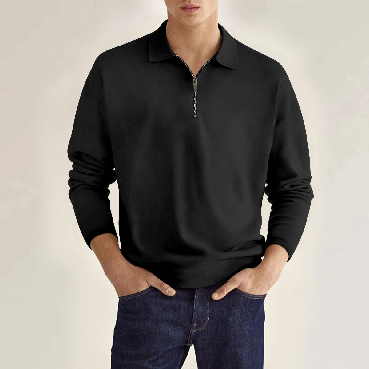 Classic Long Sleeve Zipper Polo Shirt for Men with urabn elegance and unique design | Luuk