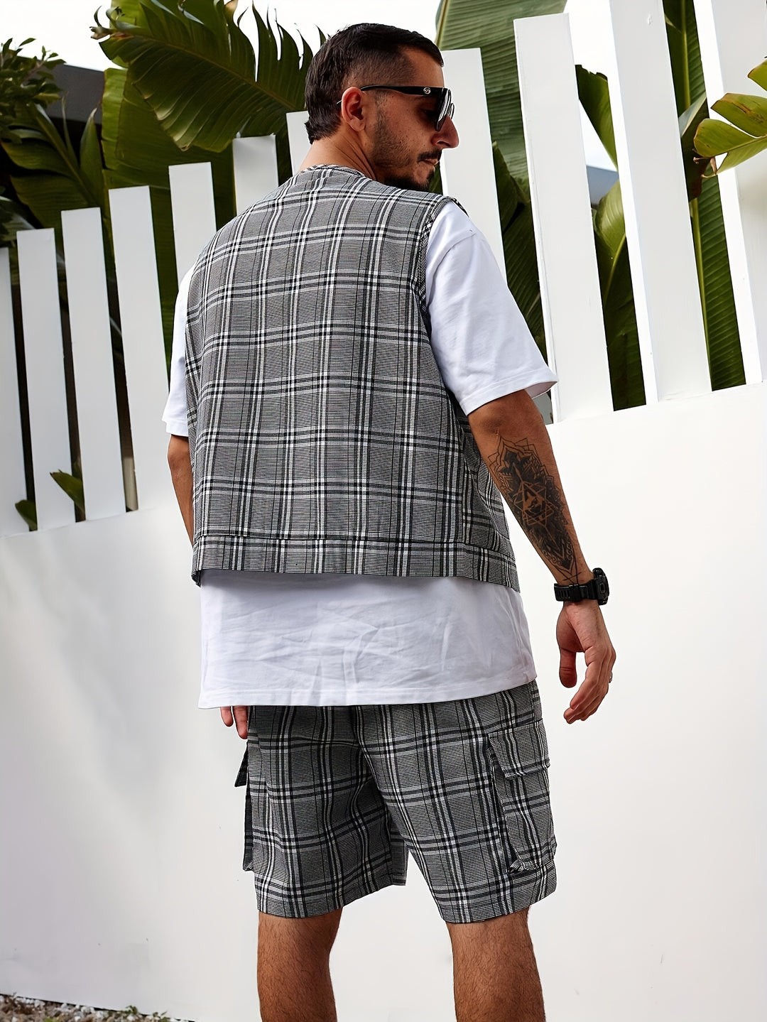 Men's Set | Casual Checkered Vest & Shorts | Breathable Polyester | Summer Fashion with Pockets