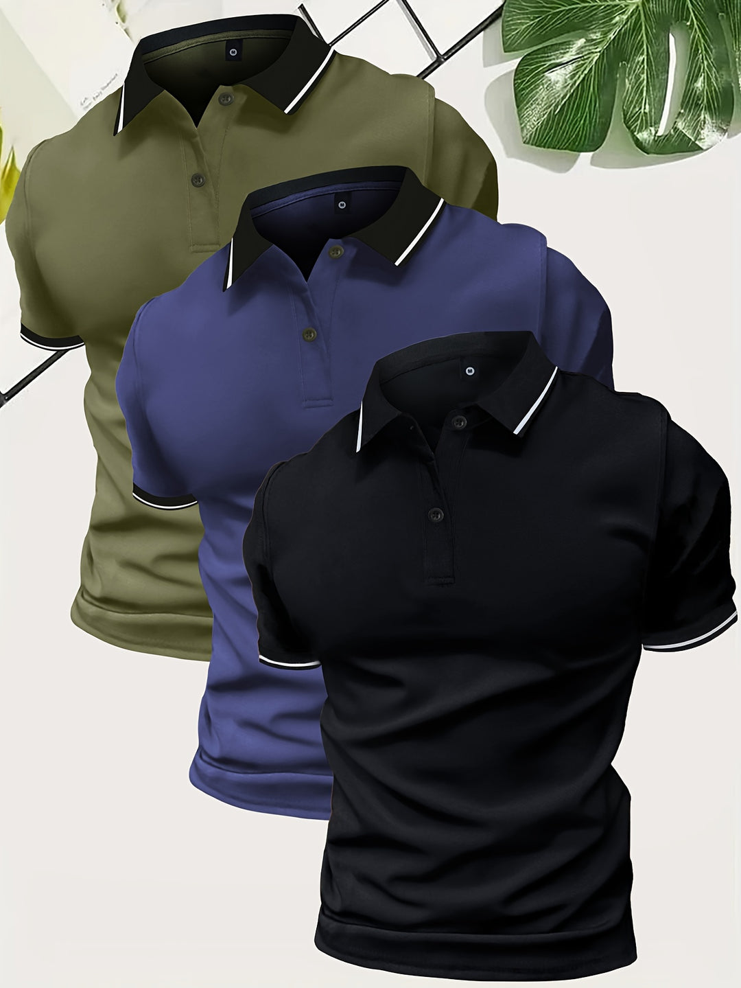 Men's 3 Piece Polo Shirt | Casual & Solid Colour | Lightweight Polyester | Short Sleeve