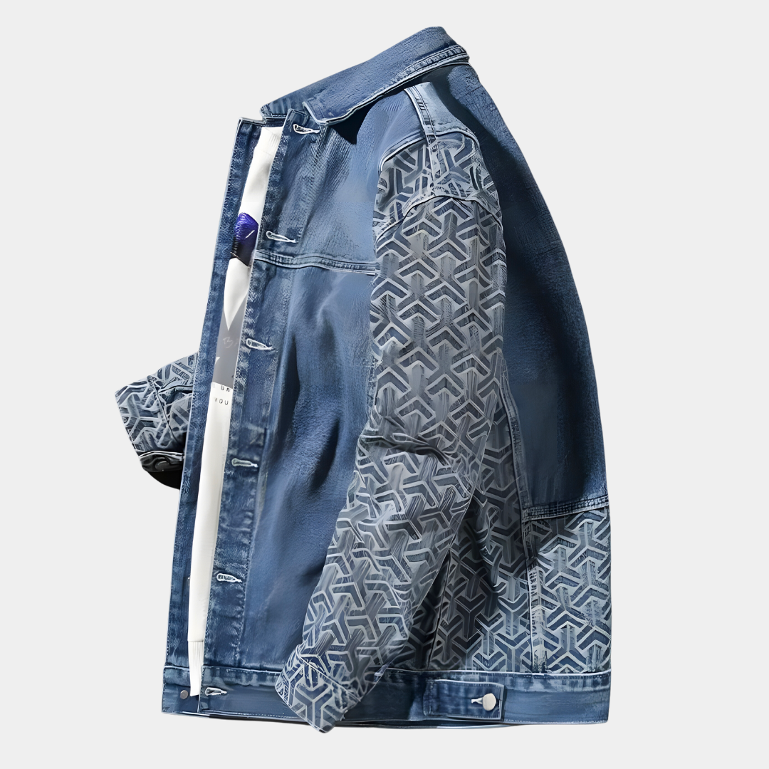 Classic denim jacket for men with wide shoulders and unique rock pattern | Beau