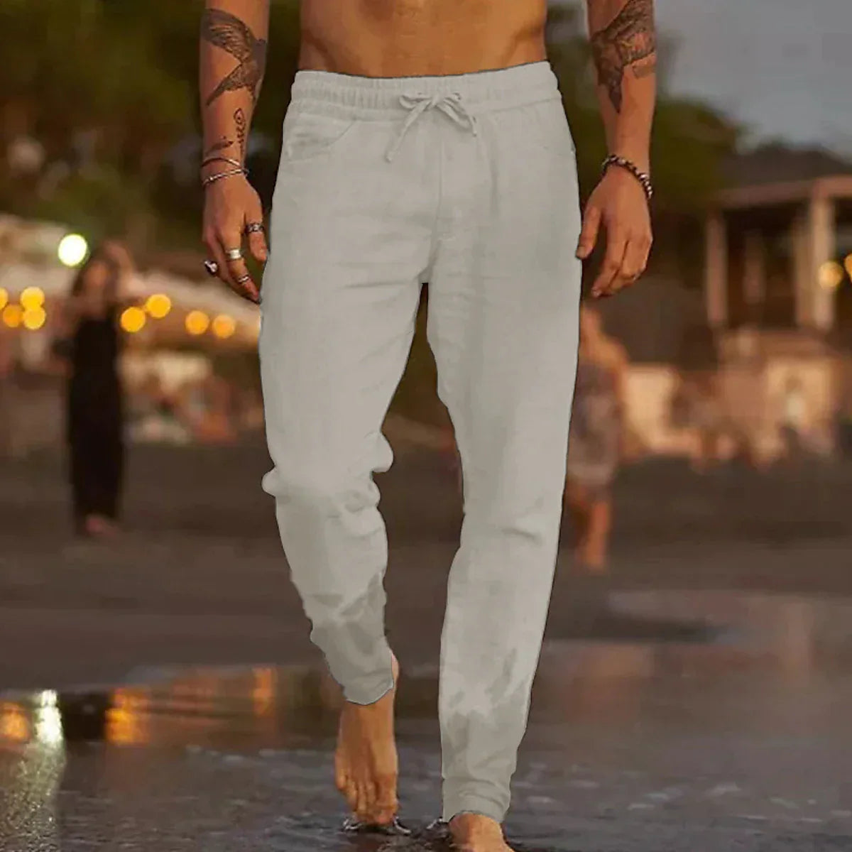 Luxury cotton beach trousers with drawstring | Jari