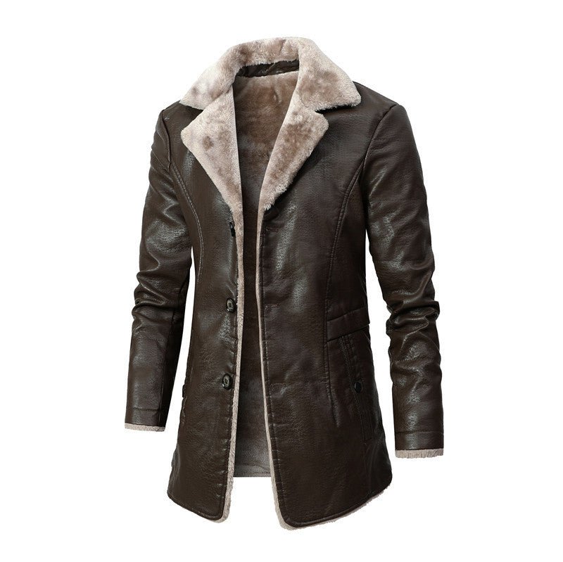 Elegant leather winter coat with soft fleece collar for cosy luxury and modern elegance | Julian