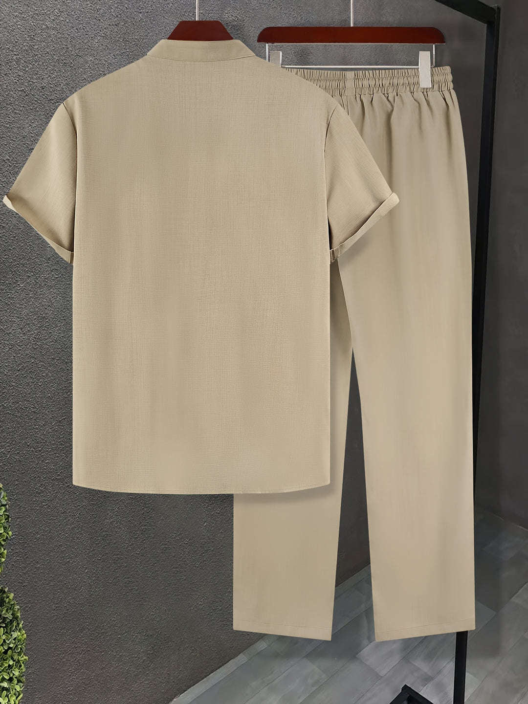 Men's Two-piece Set | Short-sleeve Shirt & Long Pants | Solid Colour & Comfortable