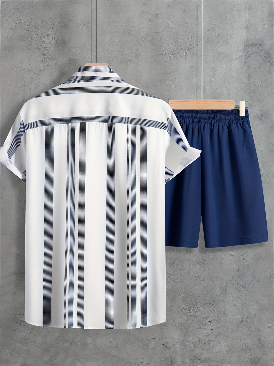 Men's Summer Set | Baroque Striped Shirt & Drawstring Shorts | Retro & Stylish