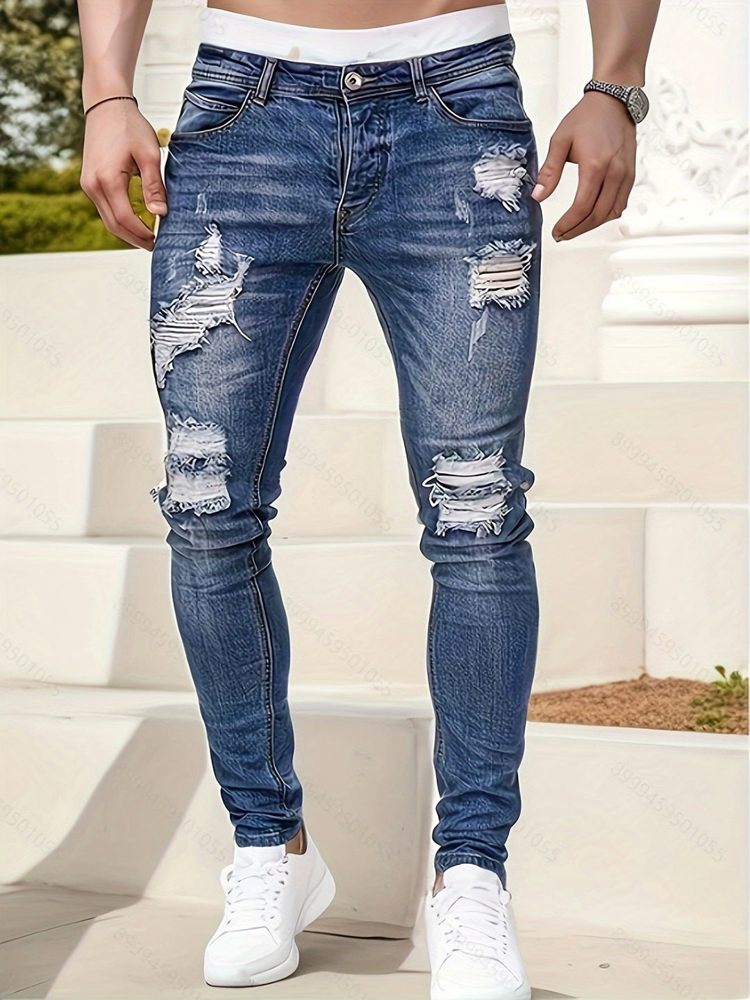Men's Slim Fit Jeans | Distressed & Washed | Medium Stretch | Denim