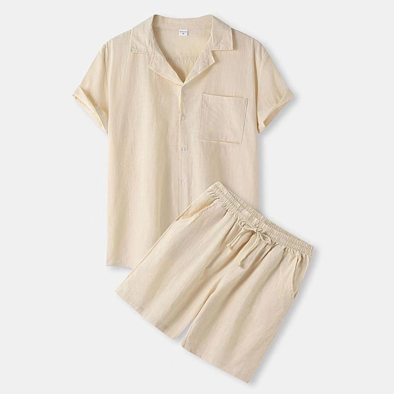 Stylish and Breathable Men's Summer Set with Short Sleeve Shirt and Elastic Waist Shorts | Odin