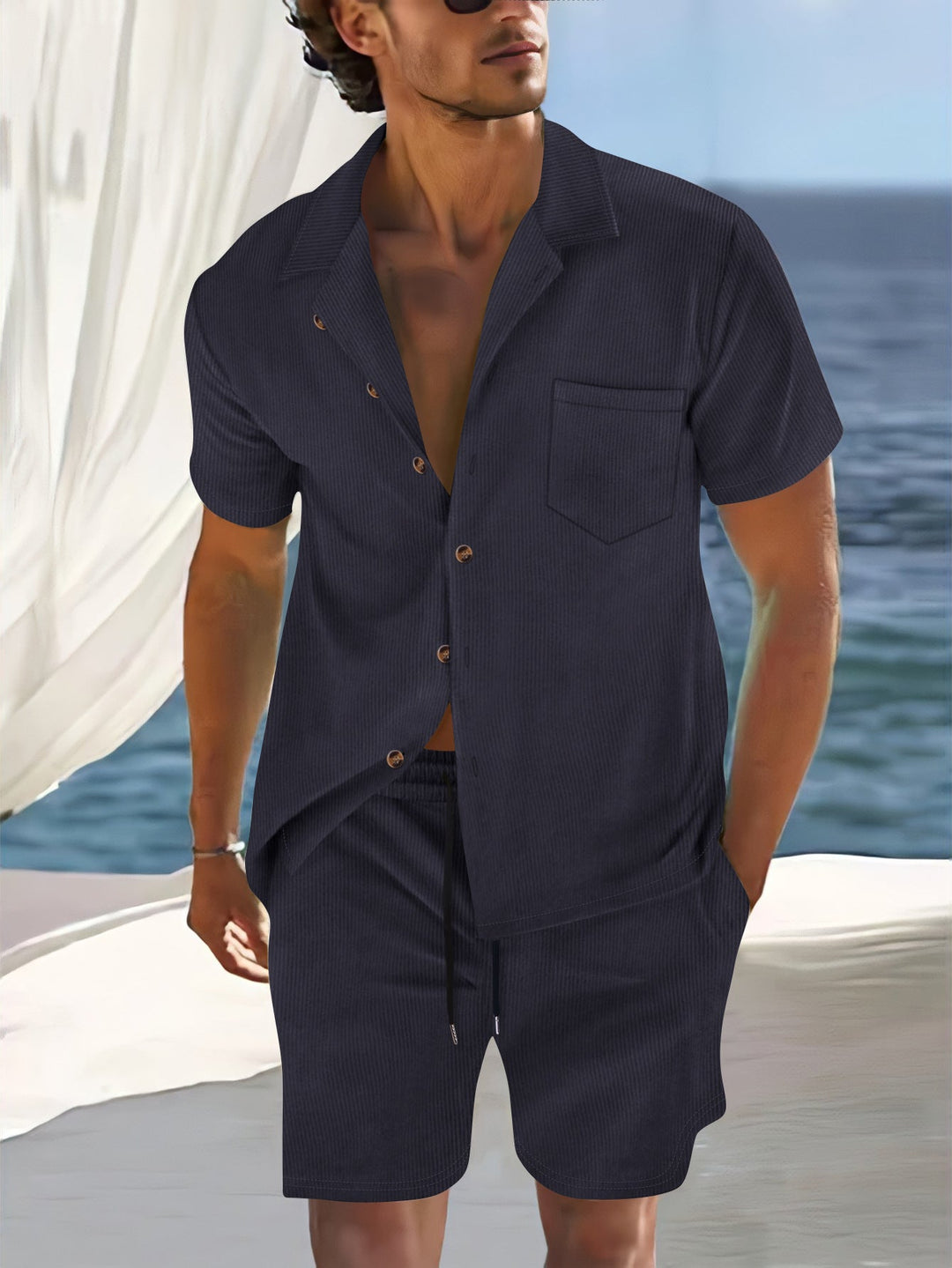 Men's Summer Set | Linen look | Shirt & Shorts | Breathable & Beach-ready