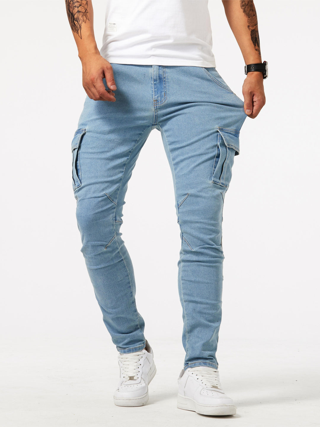 Men's Cargo Jeans | Slim fit | Multiple pockets & Stretch | Casual street style