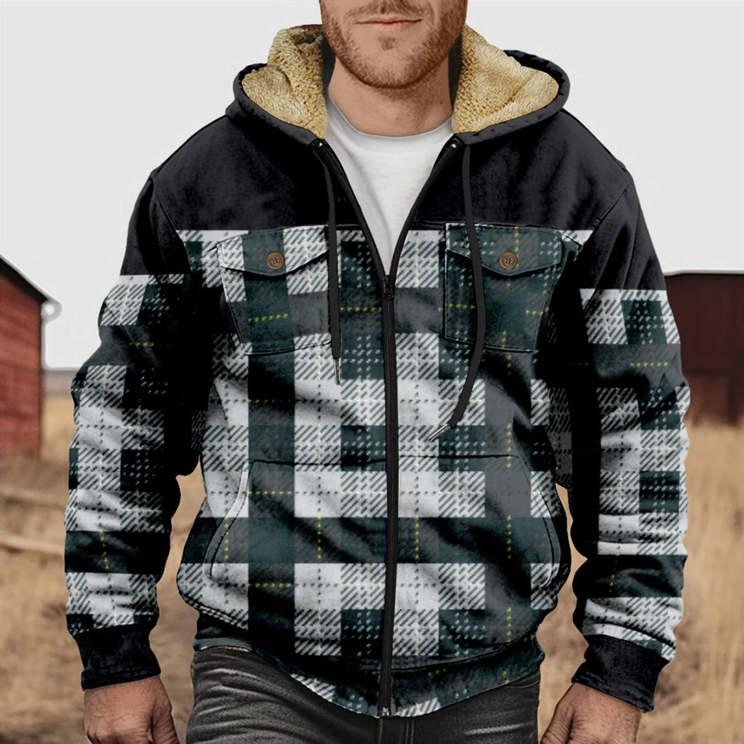 Casual and Cosy Fleece Lined Flannel Jacket for Men with Hood and Zip | Mees