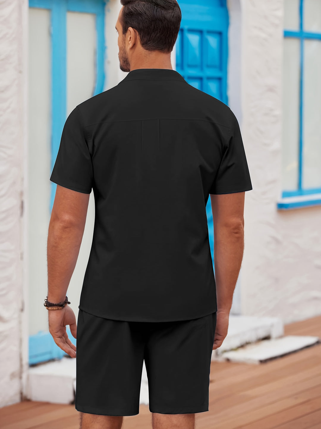 Men's Linen Summer Set | Stand-up Collar Shirt & Shorts | Airy & Stylish