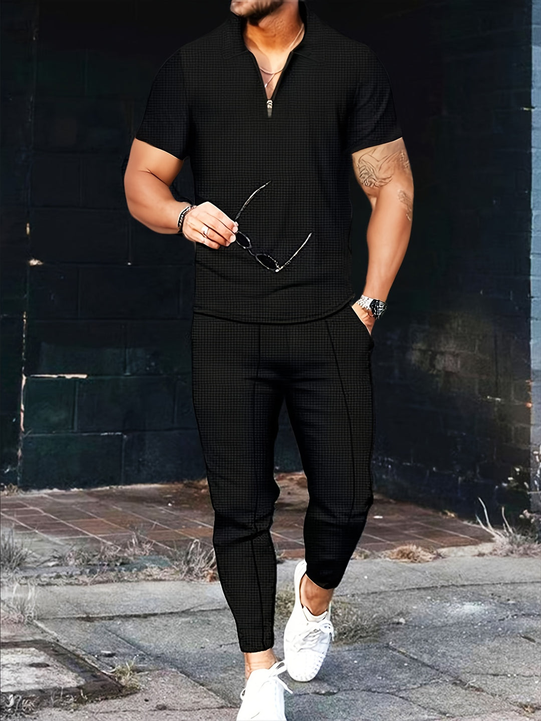 Men's Two-piece Set | Waffle Knit | Short Sleeve & Long Pants | Casual & Trendy