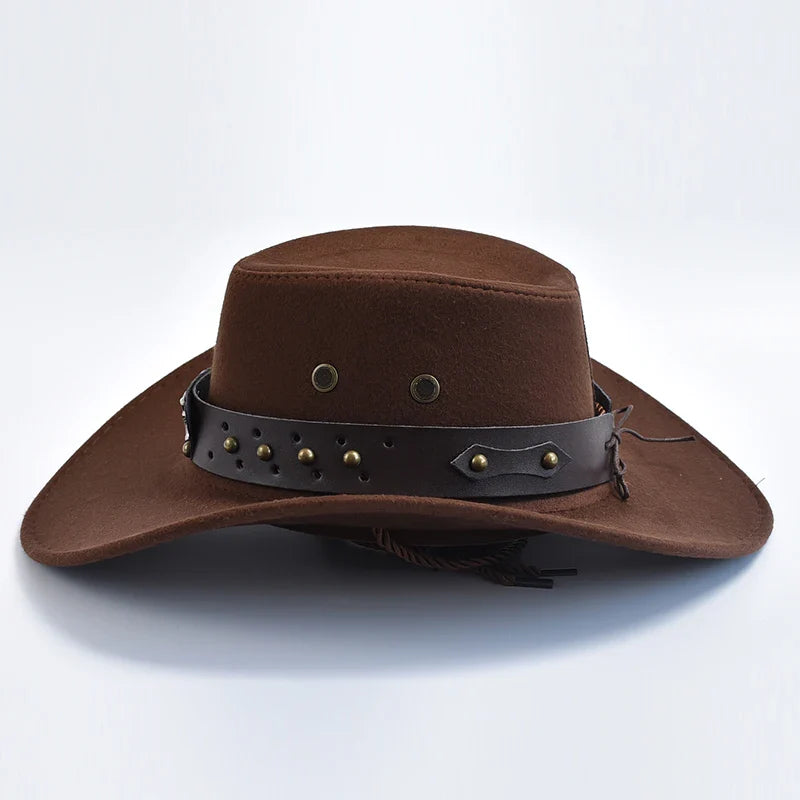 Cowboy Hat | Classic Model | Vegan Leather & Braided Chinstrap | Adjustable Design