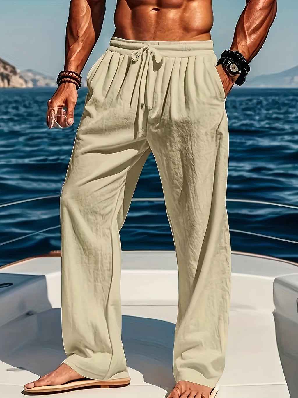 Men's Yoga & Beach Pants | Cotton-Linen | Loose Fit & Drawstring | Breathable & Comfortable