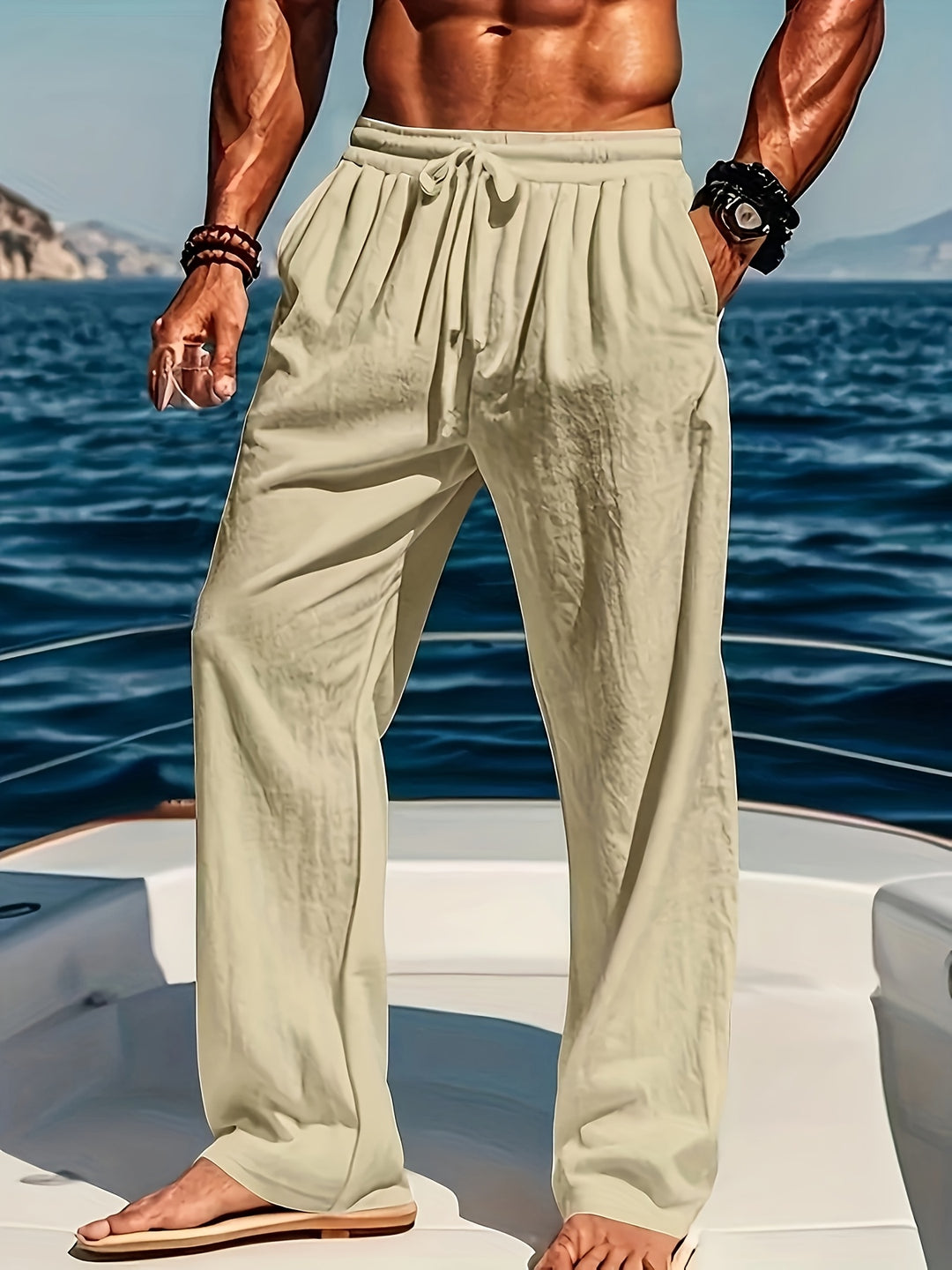 Men's Yoga & Beach Pants | Cotton-Linen | Loose Fit & Drawstring | Breathable & Comfortable