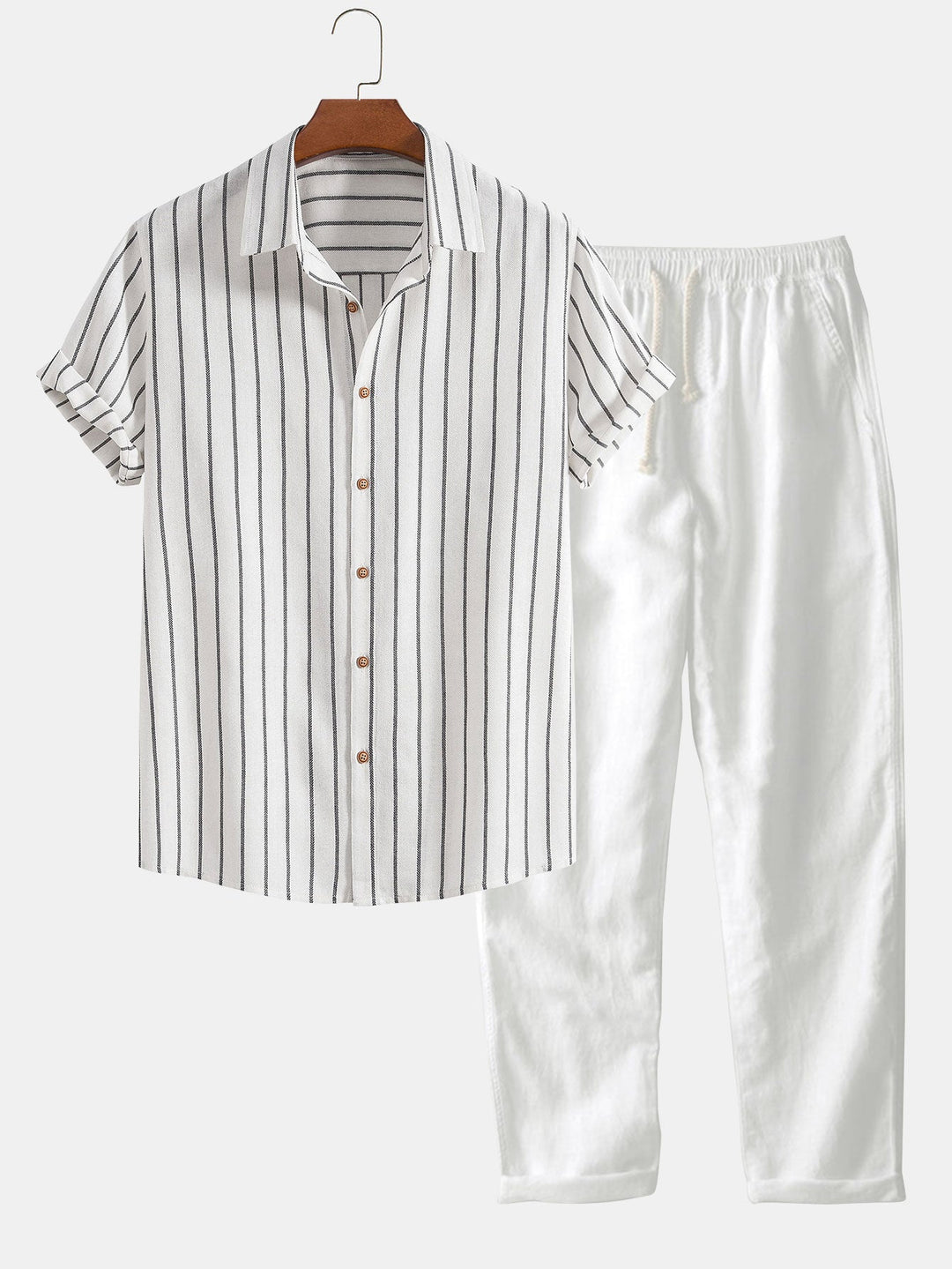 Men's Set | Short-Sleeve Shirt & Pants | Summer Comfort & Versatile | Polyester-Cotton Blend