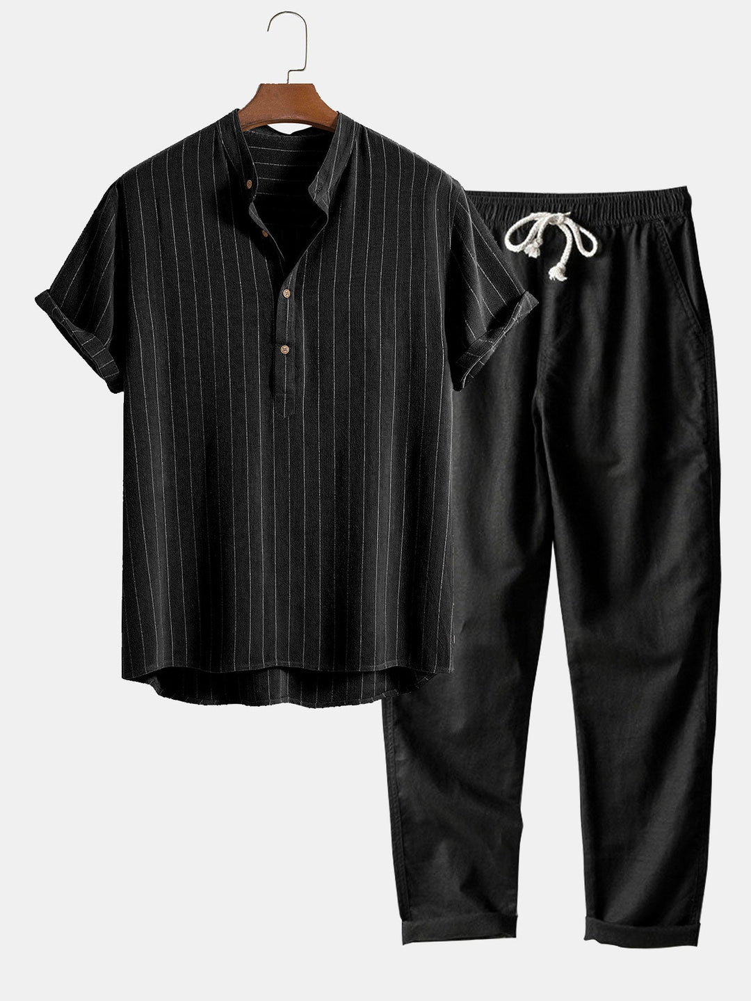 Men's Summer Set | Short-sleeved Shirt & Trousers | Classic & Casual with Stand-up Collar