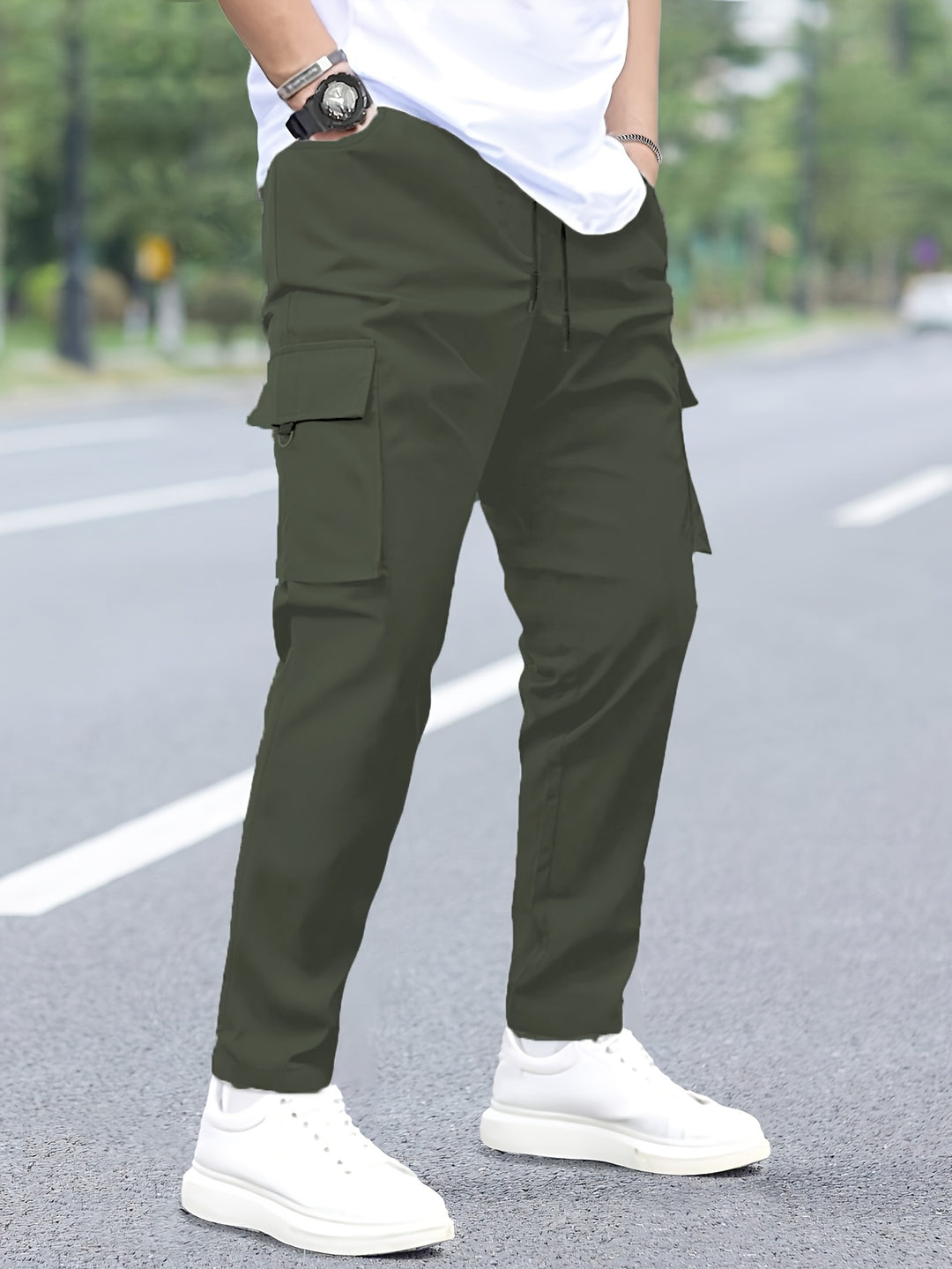 Cargo Trousers Men | Adjustable Waistband | Multiple Pockets | Polyester