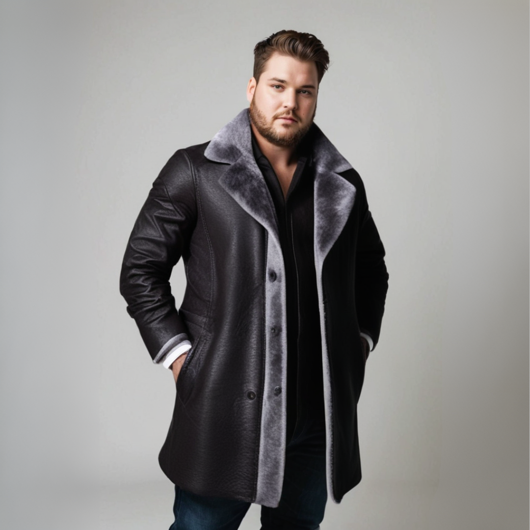 Elegant leather winter coat with soft fleece collar for cosy luxury and modern elegance | Julian