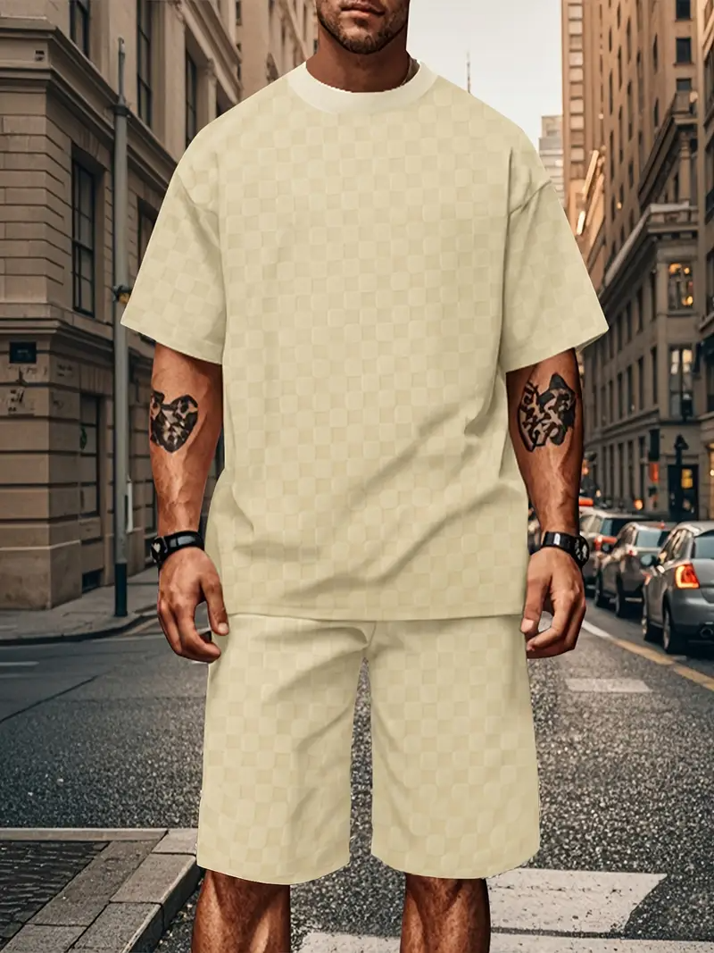 Men's Set | Trendy & Comfortable | Checkered Overall & Leisure Set | 2-Piece