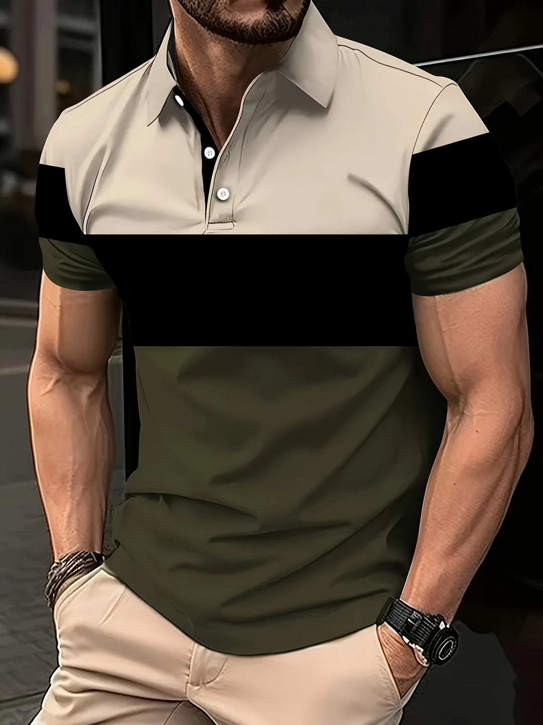 Men's Shirt | Polo with All-over Print | Short Sleeves | Summer