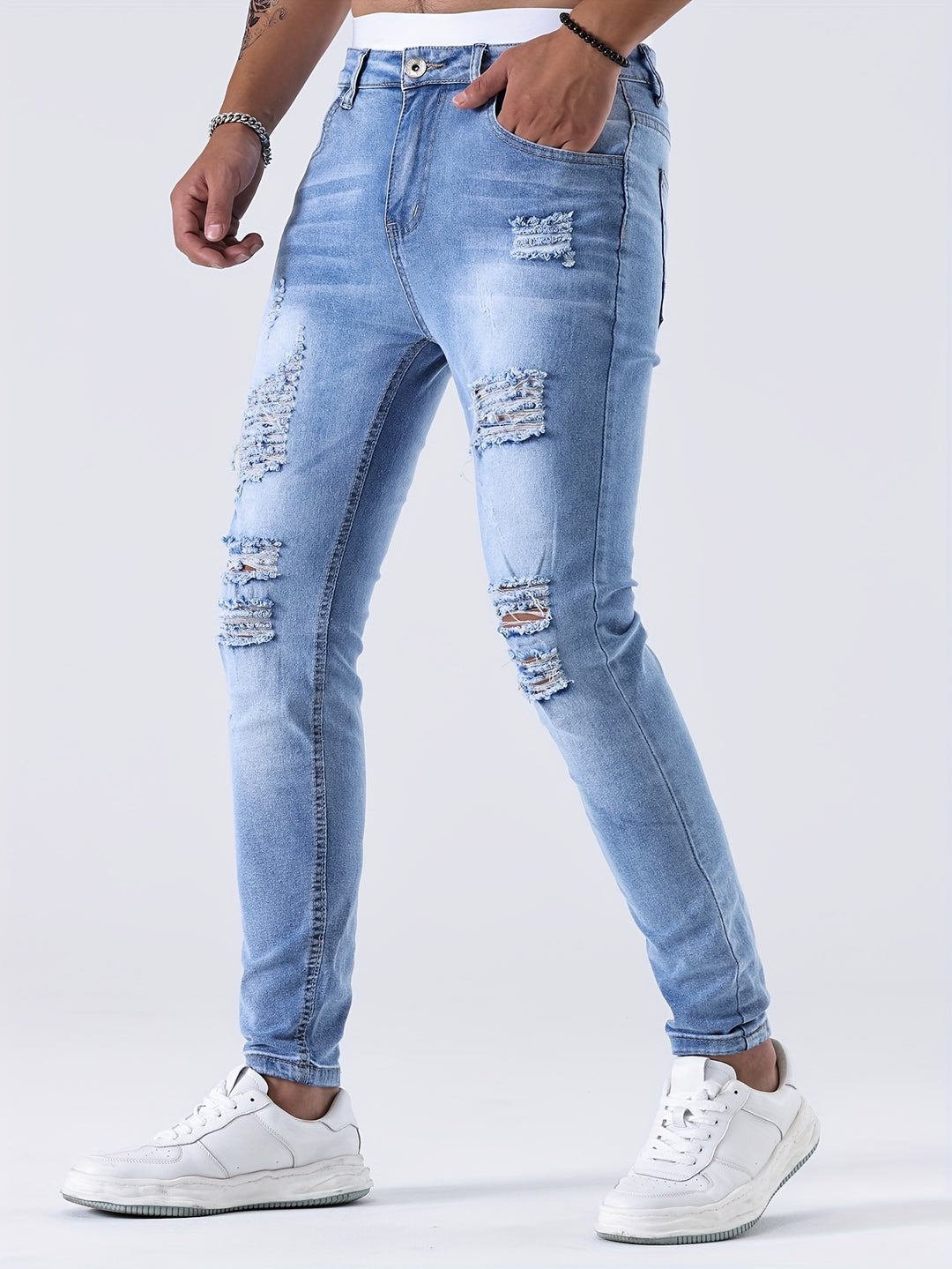 Men's Slim Fit Jeans | Distressed & Washed | Medium Stretch | Denim