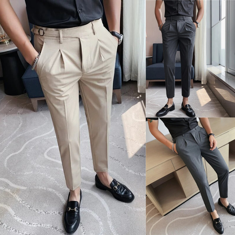 Elegant Slim-Fit Dress Pants for Men with Belt Design and Timeless Refinement | Simon