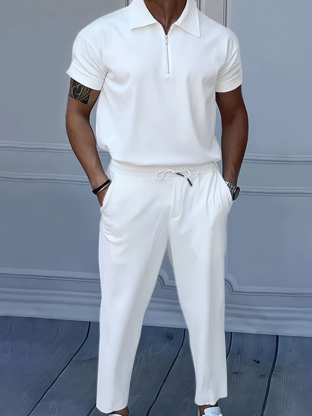 Men's Two-piece Suit | Lapel Collar & Zip Detail | Light Stretch & Comfortable | Summer
