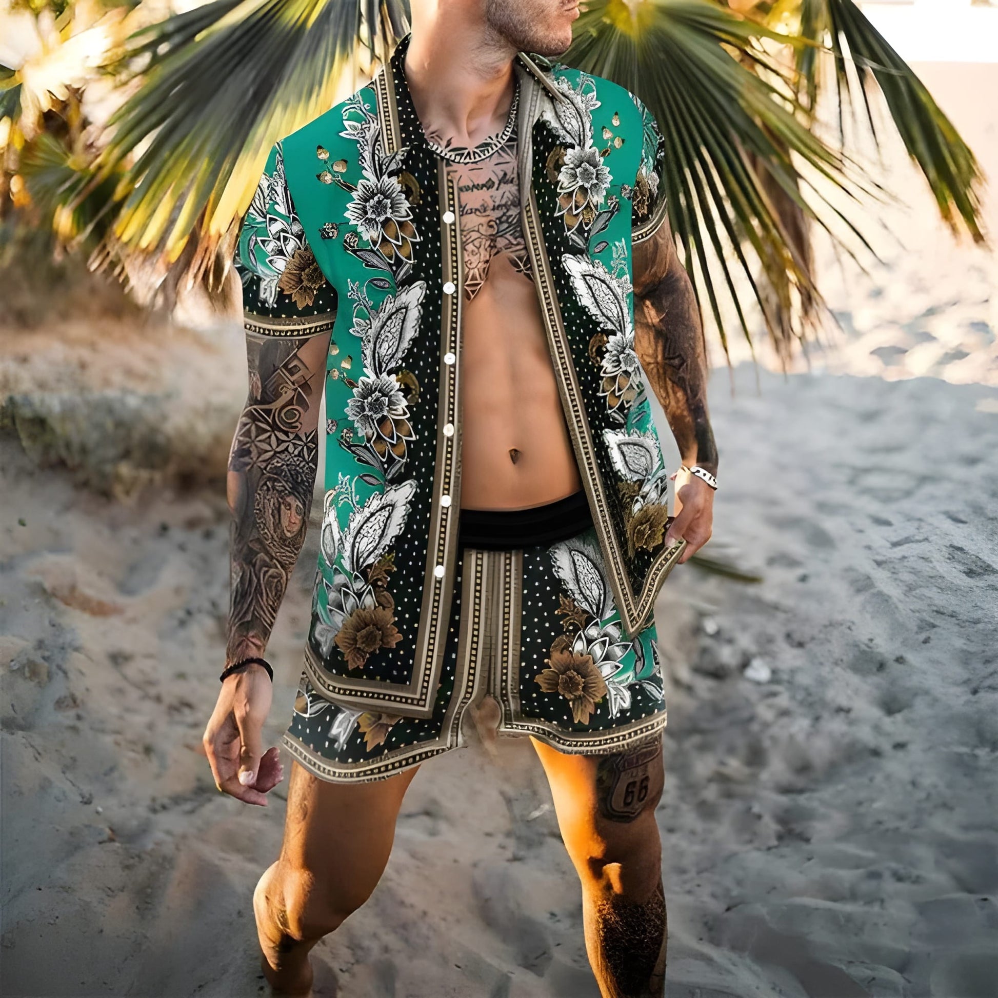 Men's Summer Set | Hawaii Shirt & Shorts | Two-piece Beach Set | Button-down & Print