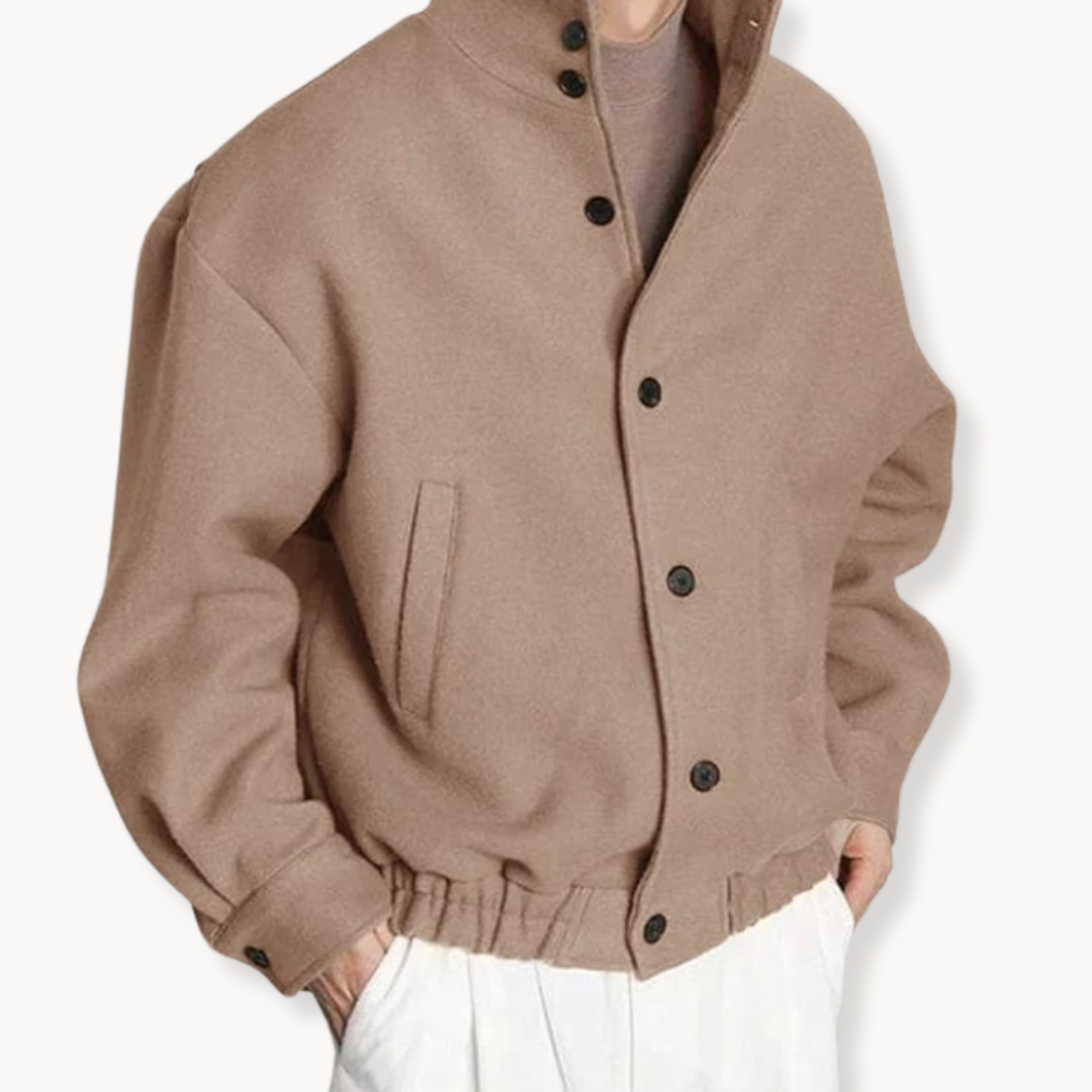 Cosy jacket with high collar and button closure for warmth and style | Joey